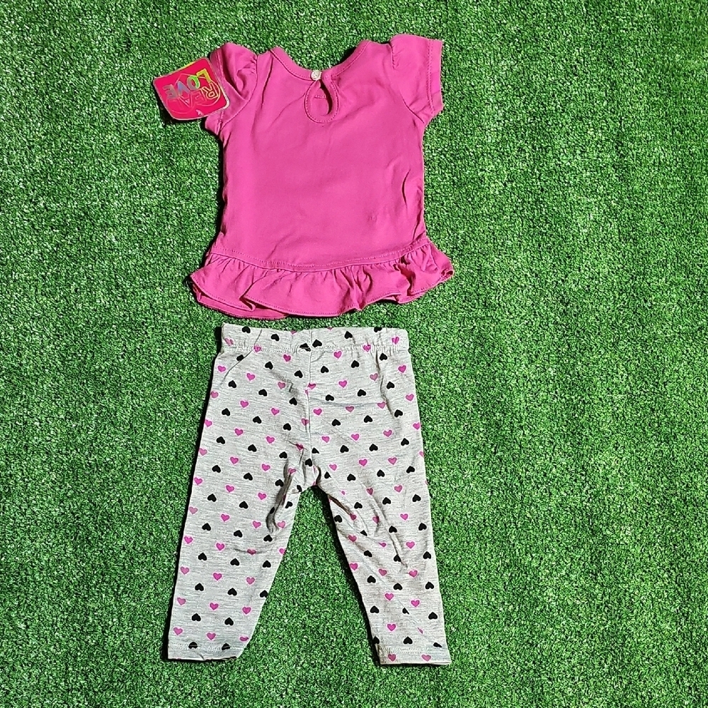 Pink Heart Top and Gray Heart Leggings Baby Girl Set - Picture 5 of 5
